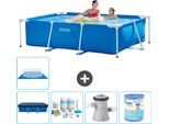 Piscina Intex Con Struttura Rettangolare - 220 X 150 X 60 Cm - Blu - Include Copertura - Pacchetto Manutenzione - Pompa Filtro Per Piscina - Filtro - Copertura Del Suolo