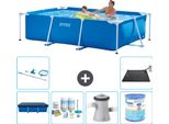 Piscina Intex Con Struttura Rettangolare - 260 X 160 X 65 Cm - Blu - Include Copertura - Pacchetto Manutenzione - Pompa Filtro Per Piscina - Filtro - Kit Pulizia - Tappeto Solare