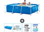 Piscina Intex Con Struttura Rettangolare - 220 X 150 X 60 Cm - Blu - Include Tenda Da Sole - Pacchetto Manutenzione - Pompa Filtro Per Piscina - Filtro