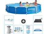 Piscina Intex Con Struttura Rotonda - 366 X 76 Cm - Blu - Incluso Pacchetto Manutenzione Pompa - Filtro - Telo Di Fondo - Kit Pulizia - Tappeto Solare