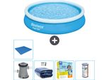 Piscina Gonfiabile Rotonda Bestway Fast-Set - 366 X 76 Cm - Blu - Pompa Inclusa - Tenda Da Sole - Pacchetto Manutenzione - Filtro - Telo Di Protezione