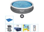 Piscina Gonfiabile Rotonda Bestway A Presa Rapida - Stampa Rattan - 366 X 76 Cm - Inclusa Pompa - Tenda Da Sole - Pacchetto Manutenzione - Filtro - Telo Di Protezione