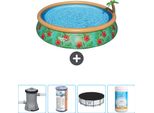 Piscina Gonfiabile Rotonda Bestway Ad Ambientazione Rapida - Paradise Print - 457 X 84 Cm - Inclusa Pompa - Filtro - Copertura - Cloro