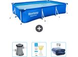 Piscina Bestway Steel Pro Rettangolare - 300 X 201 X 66 Cm - Blu - Include Pompa - Strisce Reattive - Tenda Da Sole