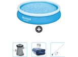 Bestway Piscina Gonfiabile Rotonda Ad Ambientazione Rapida - 366 X 76 Cm - Blu - Include Pompa - Tenda - Kit Di Pulizia