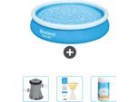 Bestway Piscina Gonfiabile Rotonda Ad Ambientazione Rapida - 366 X 76 Cm - Blu - Include Pompa - Strisce Di Test - Cloro