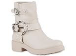 Van Hill Donna Stivali Biker Leggermente Foderati Fibbie Rivetti Scarpe 840843, Colore: Beige, Taglia: 37