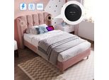 Letto Imbottito 90 X 200 Cm Letto Singolo Con Usb Tipo C, Struttura Letto Con Rete A Doghe, Letto In Rosa, Struttura Letto Per Ragazzi