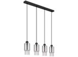 Globo Lighting Lampada A Sospensione Metallo Nero Opaco, Vetro Color Fumo, Cristalli Di Vetro Trasparenti, Cavo Pvc Nero, Lxpxh: 730X100X1200Mm, Escl. 4X E27 40W 230V