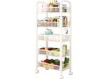 Carrello Portaoggetti Da Cucina, Design A 5 Livelli, Acciaio Al Carbonio Resistente, Bianco