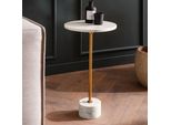 Finebuy Tavolino In Vero Marmo Metallo 30X30X55,5 Cm Tavolino Bianco Oro Piccolo Tavolino Rotondo Tavolo Soggiorno Divano Tavolo Moderno Marmo