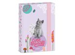 Ars Una Scatola Per Quaderni A5, Cartella Per Quaderni A5 Per Cartelle, Con Elastico E Alette Interne, Cute Animals - Gattini, Viola-Rosa-Grigio, Per Ragazze