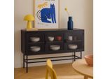 Credenza Moderna A 3 Ante Da 120 Cm In Metallo E Vetro Nero - Oviala Groovy