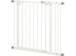 Cancelletto Di Sicurezza Per Cani, Cancelletto A Barriera, 74-87 Cm, Cancelletto Di Sicurezza Per Scale Per Animali Domestici, Cancelletto Per Cani Con Estensione, Cancelletto Di Sicurezza Senza Foratura, Metallo, Plastica, Bianco