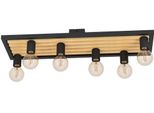 Eglo Deckenleuchte "Consett Deckenlampe, E27, Vintage, Stahl Und Holz, Wohnzimmerlampe", Braun (Schwarz, Braun), 6, H: 11,5Cm, 1 Stk., Leuchten, Deckenleuchte, L78 X B25 X H11,50 Cm, Schwarz, Braun, 6X40W Exkl., Deckenleuchte