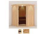 Sauna KARIBU Nanna, beige (naturbelassen), ohne Ofen, (ohne Ofen), Saunen, ohne Ofen