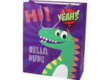 Sacchetto Regalo Dinosauro In Carta Viola, 32 Cm X 26 Cm X 10 Cm