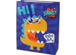 Sacchetto Regalo In Carta Blu Con Motivo Di Dinosauro, 32 Cm X 26 Cm X 10 Cm