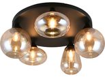 Trio Leuchten Deckenleuchte "Lumina, Deckenlampe 5-Flammig Mit Glasschirm, Exkl 5X E14, Max 10W", Amber, Schwarz Matt, 5, Ø 63,5Cm H: 24,5Cm, 1 Stk., Leuchten, Ø 64 Cm HöHe 25 Cm, Spiegelnde Glas Lampenschirme In 3 Modernen Formen, Deckenleuchte