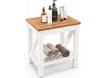 Costway Panca Da Bagno Per Doccia, Panca Con Ripiano, Portata Fino A 150 Kg, Panca Da Bagno Impermeabile Sedile Da Doccia Sgabello Da Doccia Per Adulti, Marrone + Bianco (61 X 31 X 49 Cm)