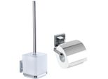 Badaccessoire-Set WENKO Vacuum-Loc Quadro, silber (chrom), Edelstahl, Badaccessoires-Sets, WC-Garnitur,Toilettenpapierhalter