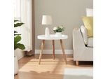 Tavolino 'Bongard' Ø50 X 45 Cm Con Gambe In Bambù Piano Rotondo Bianco