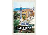 Vianmo Insegna In Legno 18X12 Cm Barcelona Spain Spanien Panorama