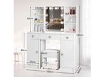 Tavolino Da Toilette Con Specchio E Luci Led Regolabili - Tavolino Da Toilette Con 3 Cassetti, 4 Ripiani Aperti E 2 Armadietti - Bianco - 100 X 40 X 140 Cm Tavolino Da Toilette