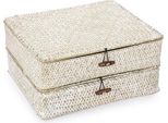 2 Cestini In Vimini Con Coperchio - Contenitore Per Scaffali - Ufficio, Cucina, Giardino - 32 X 28 X 7 Cm, Cestino In Vimini Bianco
