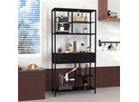 Libreria - Libreria - Armadio - Armadio A Ripiani - Armadio A Scomparti - Armadio Di Presentazione - 90X30X180Cm - Nero - Industriale - Cassetti Inclusi