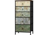 Cassettiera Con 5 Cassetti - Credenza Con Struttura In Legno Vintage E Metallo - Per La Camera Da Letto, Il Soggiorno O Il Corridoio - Leggera E Robusta - Mobile Contenitore Con Piano - 45,5 X 95,5 X 30 Cm - Motivo Floreale