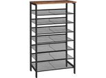 Scarpiera Grande - Scarpiera Alta - Scarpiera A 8 Livelli - Ripiani A Traliccio Inclinabili - Metallo/Legno - Per 24-32 Paia Di Scarpe - Industriale - Marrone-Nero