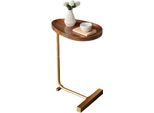 Tavolino In Legno A Forma Di C Con Struttura Dorata, Tavolino Da Divano Minimalista Che Può Essere Spinto Sotto Il Divano, Ideale Per Stanze Piccole, Soggiorni E Camere Da Letto, Noce