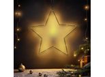Stella Illuminata In Metallo Da Appendere Nera Con Timer - 20 Led - Stella Silhouette 50 Cm Illuminata Bianco Caldo A Batteria