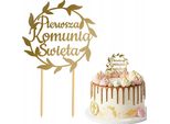 Cake Topper Decorazione Prima Santa Comunione Foglie Oro