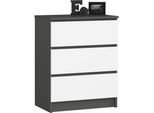 Comò Elegante Komod K60 Con 3 Cassetti In Grigio Grafite E Bianco