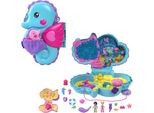 Bambole E Playset Polly Pocket Con Animali E 13 Accessori, Scatola Cavalluccio Marino 2 In 1 Daddy And Me, Borsa Portatile E Giocattolo Animale, Con Shani, HWP03