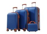Flieks Set Di Valigie Trolley 4 Pezzi, Set Di Valigie Da Viaggio Con Custodia Per Cosmetici, Valigia Con 4 Ruote E Chiusura Tsa, Trolley Rigido, S-M-L-XL, Blu