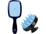 Inf Set Cura Capelli Nero E Blu: Pettine Districante & Massaggiatore Cuoio Capelluto