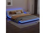 Letto Imbottito Flieks 140X200Cm Con Led, Letto Matrimoniale Letto Giovanile Con Rete A Doghe, Letto Classico Letto In Legno Letto Galleggiante Letto Da Terra, Pu, Bianco