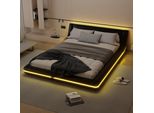 Letto Imbottito Flieks 140X200Cm Con Led, Letto Matrimoniale Letto Giovanile Con Rete A Doghe, Letto Classico Letto In Legno Letto Galleggiante Letto Da Terra, Pu, Nero