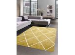 Tappeto Scandinavo Per Il Soggiorno Con Motivo A Diamante Bianco Crema Oro Di Facile Manutenzione Dimensioni - 120X170 Cm