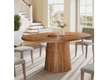 Tavolo Da Pranzo Ovale Tribesigns Per 6 Persone, Tavolo Da Pranzo In Legno Da 140 Cm, Tavolo Da Cucina Rustico Con Piano In Legno E Base Cilindrica, Marrone