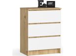 Comò K60 3SZ Rovere Artisan Bianco Con 3 Cassetti Per Montaggio Fai Da Te