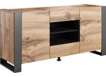 Dmora Credenza Silves 44X164X80H Cm Rovere Nodi, 4 Ripiani 2 Cassetti
