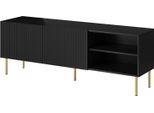 Dmora Mobile Porta Tv Guarda 42X150X52H Cm Nero, 3 Ripiani 6 Vani