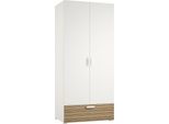 Dmora Guardaroba 2 Ante Centaurea 52.00X180.00H Cm Bianco Rovere Rigato, Appendiabiti 2 Ripiani Italy