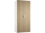 Dmora Guardaroba 2 Ante Nigella 52.00X180.00H Cm Bianco Rovere Rigato, Appendiabiti 2 Ripiani Italy