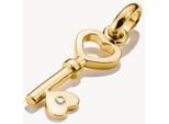 Ciondolo Charm Thomas Sabo, Chiave A Forma Di Cuore Con Gemma Bianca, In Argento, Placcato Oro