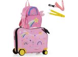 Costway 2 Pezzi Valigia Per Bambini + Zaino, Trolley Per Bambini Da 12"+18"" Con Ruote, Guscio Rigido, Cinghia Di Trasporto, Corda E Poggiapiedi, Bagagli Per Bambini, Valigia Con Ruote, Stella"